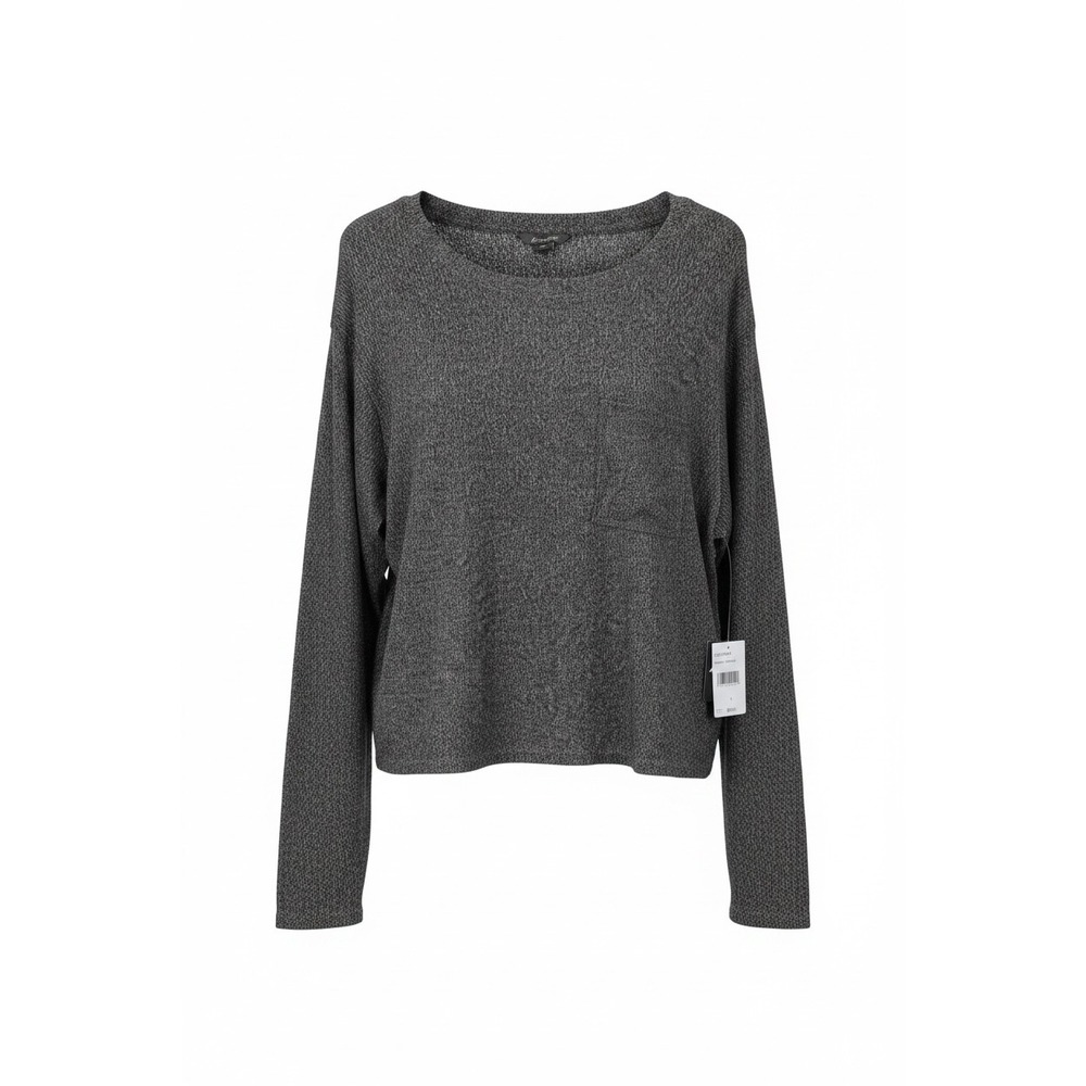 Eddie Bauer Lounge Womens L Charcoal Heather Knit Long Sleeve Pocket Top NEW